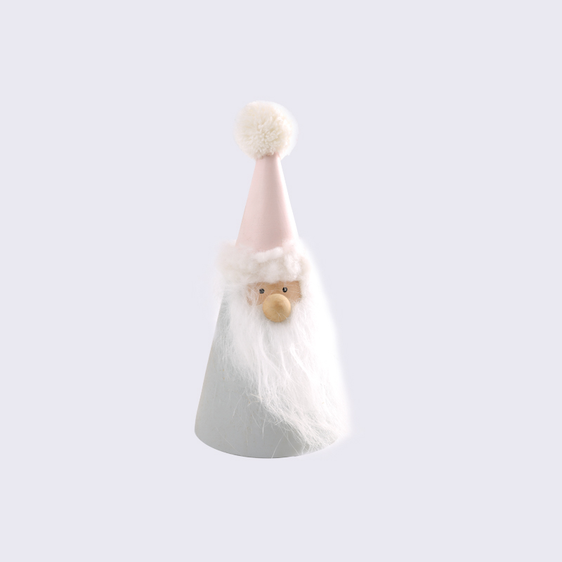 Pink Fur Ball Hat Car Wooden Santa Ornament