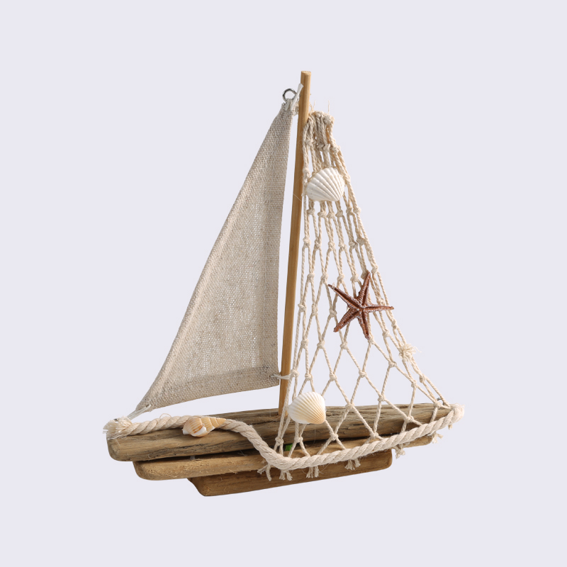 Floating Marine Laminated Hemp Rope Shell Decoration Ornaments Wooden Sailboat Ornaments