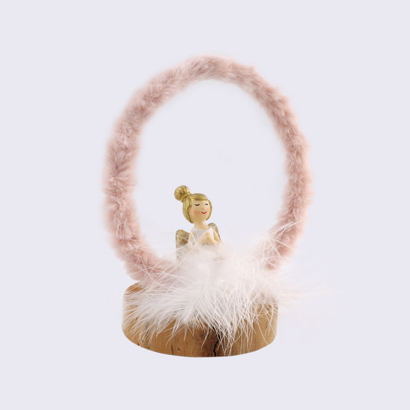 Plastered Pink Wooden Pier Vertical Resin Angel Decoration
