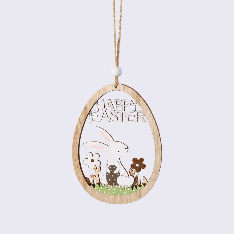 Wooden Easter Bunny Egg Painted Crafts Pendant