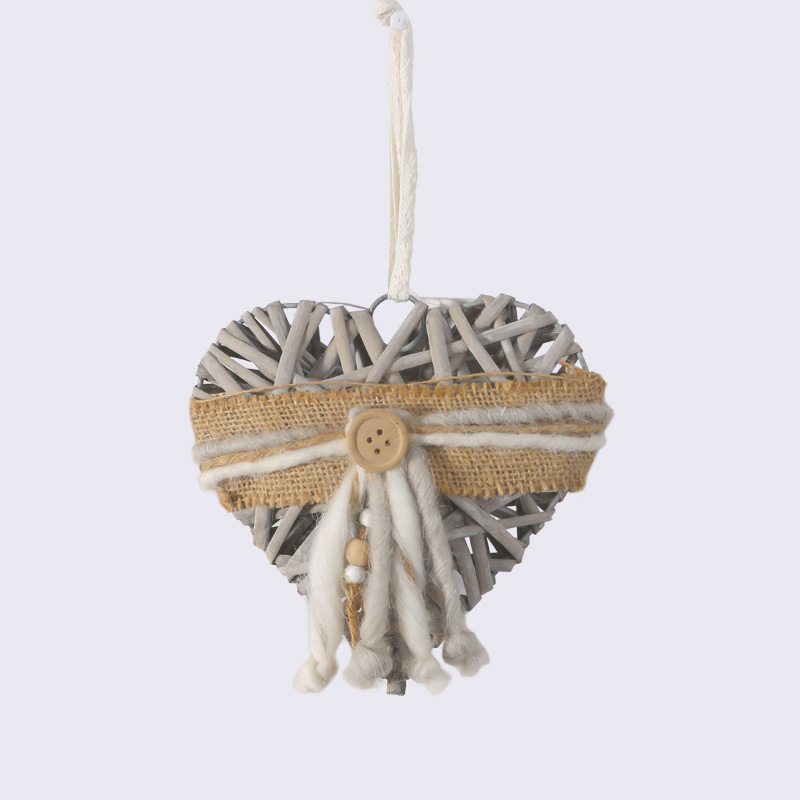 Creative Wicker Heart-Shaped Button Linen Decoration Tassel Pendant